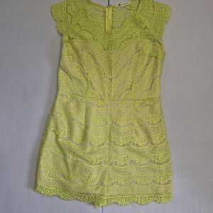 Lace Cap-Sleeve Romper in Bright Yellow